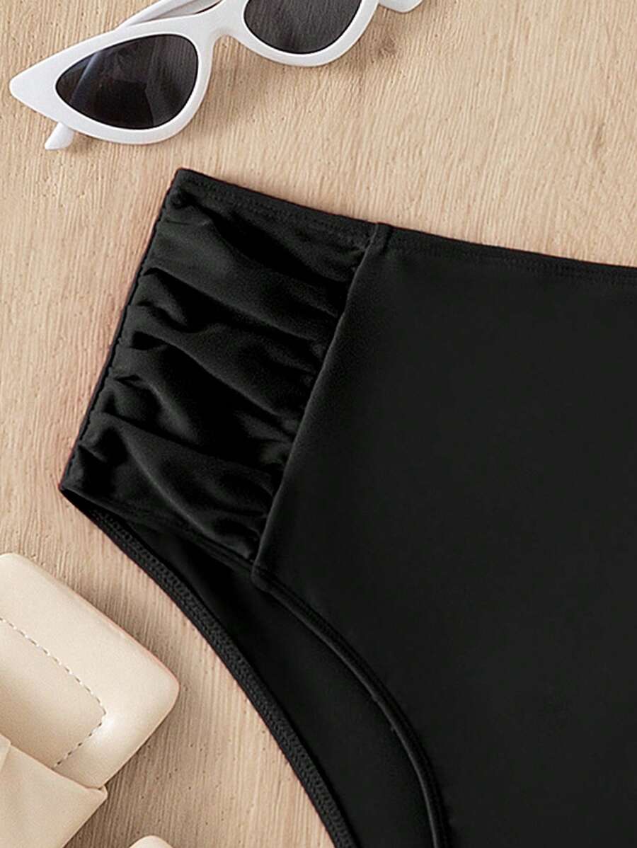 SHEIN Swim Summer Beach Ruched High Waisted Bikini Bottom for Sale