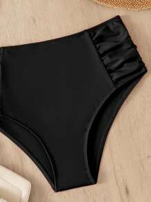 SHEIN Swim 褶邊高腰泳衣下裝 - 黑色 - 查看 4