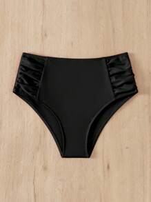 SHEIN Swim 褶邊高腰泳衣下裝 - 黑色 - 查看 5