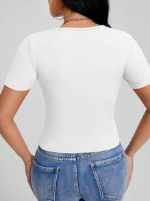 SHEIN SXY Solid Ruched Front Tee - White - View 2