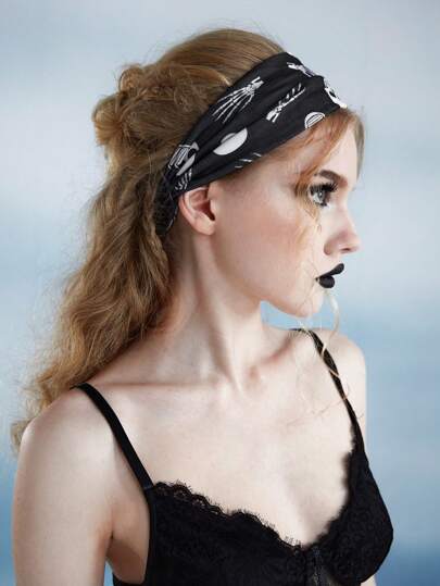 Goth 1 pieza Mujer estampado de cráneo punk Banda de pelo para Decoración