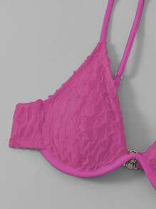 SHEIN Swim 素色帶鋼圈比基尼泳裝附沙灘裙 - 玫紅色 - 查看 3