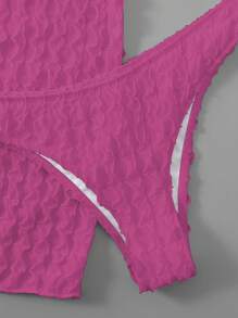 SHEIN Swim 素色帶鋼圈比基尼泳裝附沙灘裙 - 玫紅色 - 查看 4