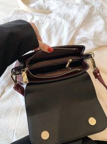 Dedoo Crocodile Embossed Shoulder Bag Small Buckle Decor Flap - Burgundy - View 3