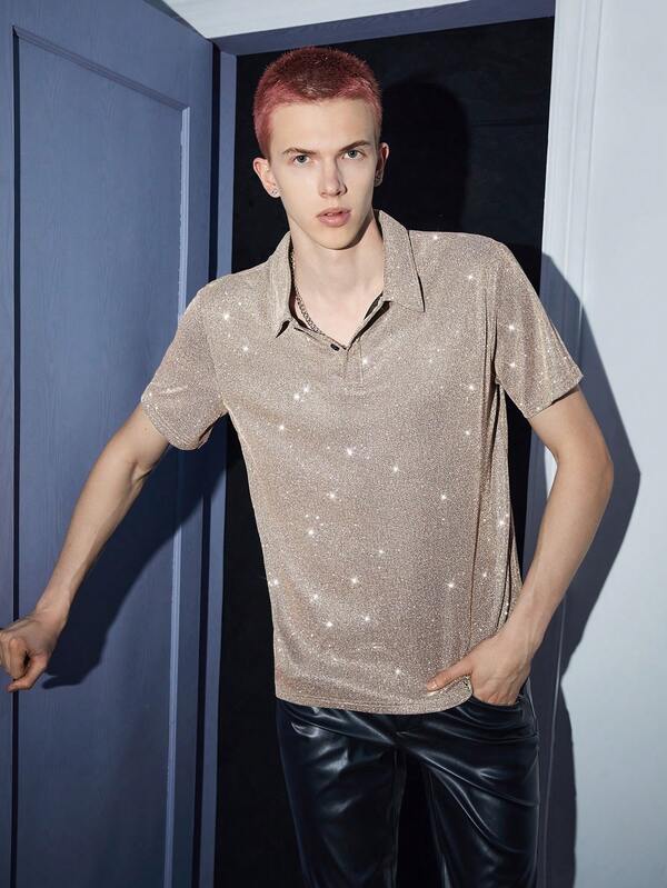 Manfinity AFTRDRK Men Glitter Polo Shirt SHEIN USA