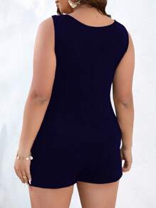 SHEIN LUNE con estampado de corazón Top tank & Shorts - Azul Marino - Ver 2