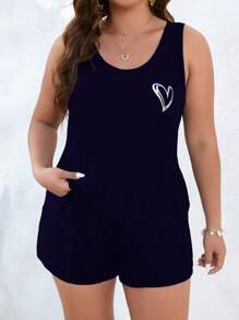 SHEIN LUNE con estampado de corazón Top tank & Shorts - Azul Marino - Ver 3