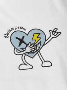 Manfinity VCAY 男士卡通圖案T恤和腰部抽繩短褲 - 淺藍色 - 查看 4