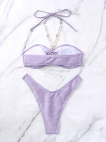 SHEIN Chain Linked Halter Bikini Set - Lilac Purple - View 5