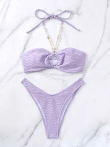 SHEIN Chain Linked Halter Bikini Set - Lilac Purple - View 6