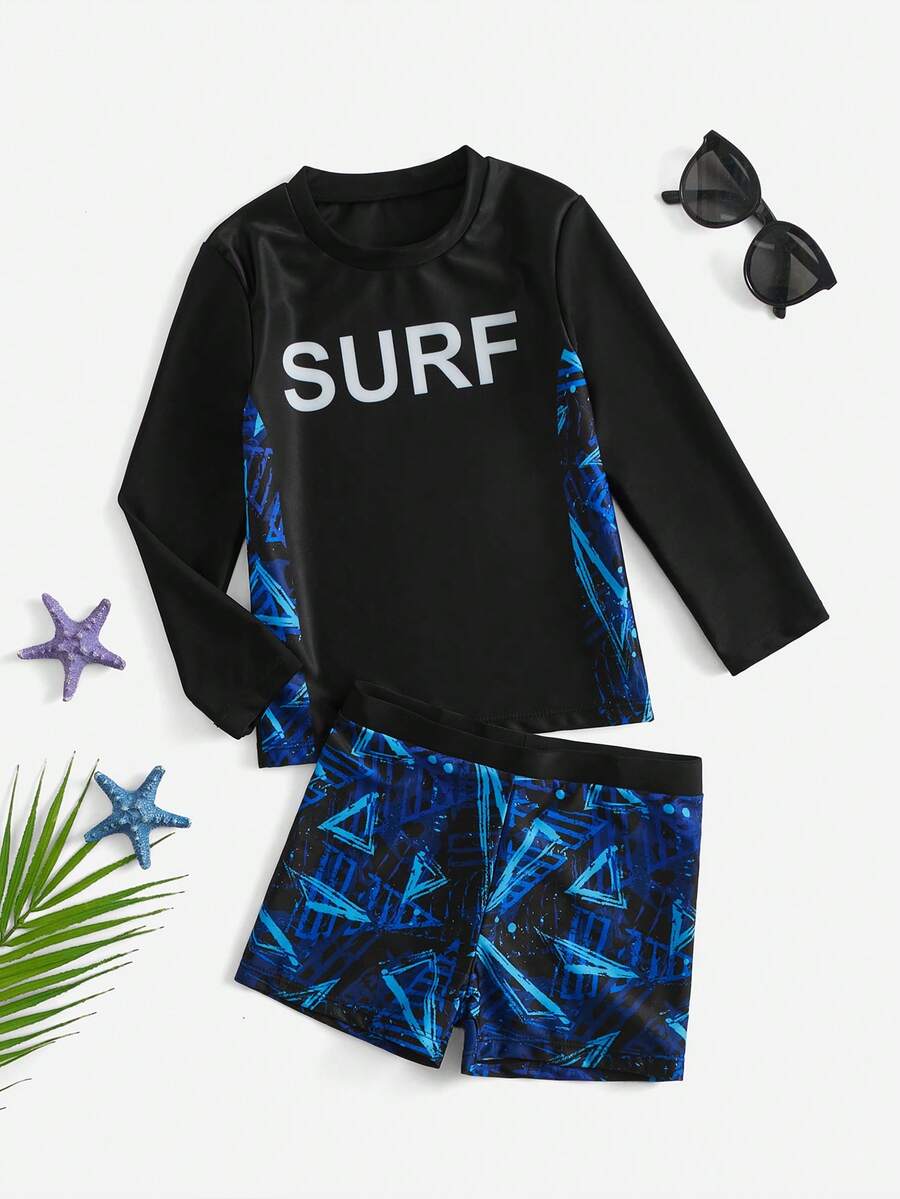 小男童字母圖案沙灘泳裝 - 彩色 - 查看 1