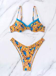 SHEIN Swim Floral Print Underwire Bikini Set