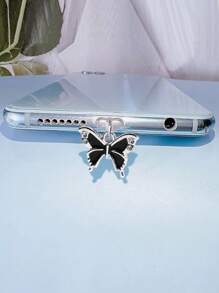 1 phích cắm chống bụi trang trí hình bướm bằng đá rhinestone - màu đen - Xem 1