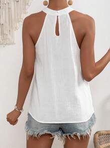 SHEIN VCAY Solid Keyhole Back Halter Top - White - View 3
