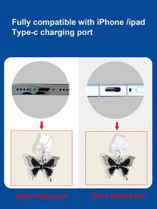 1 phích cắm chống bụi trang trí hình bướm bằng đá rhinestone - màu đen - Xem 3