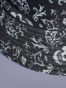 ROMWE Goth 1入組女性骷髏和花朵圖案時尚漁夫帽適用於戶外遊玩 - 黑色 - 查看 4