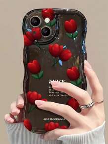 附掛繩花卉印花透明手機殼相容於 iPhone 15/15Pro/15Plus/15Promax - 彩色 - 查看 3
