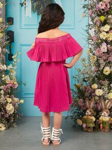 SHEIN Đầm Gái Xù màu trơn Boho - Màu Hồng Tươi - Xem 2
