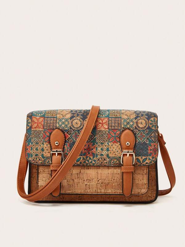 zijinling Vintage Medium Messenger Bag Geometric Pattern Flap