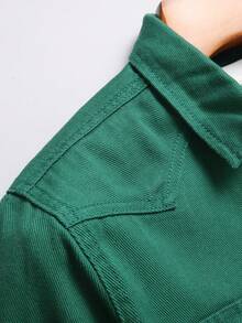 Manfinity EMRG 男士棉翻蓋口袋牛仔襯衫不帶T恤 - 綠色 - 查看 4