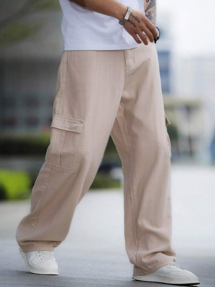 Manfinity Men Flap Pocket Side Cargo Jeans - Apricot - View 1