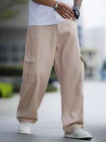 Manfinity Men Flap Pocket Side Cargo Jeans - Apricot - View 3