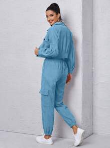 Mulvari 翻盖细节灯芯绒夹克和系带前工装裤套装 2 件套