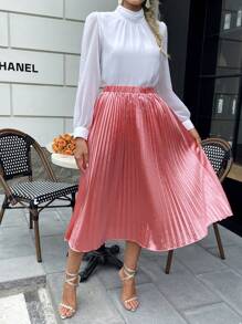 SHEIN Essnce 素色百褶半身裙 - 粉色 - 查看 7