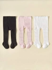 3雙女嬰素色休閒褲襪適用於日常 - 彩色 - 查看 1