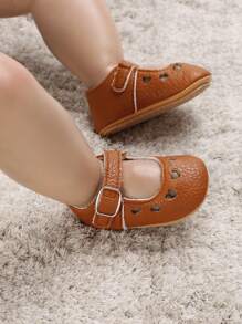 女嬰鏤空心學院瑪麗珍平底鞋適合春秋 - 棕色 - 查看 3