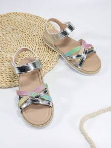 女孩漸層交叉幾何細節魔術貼時尚踝帶平底涼鞋戶外 - 彩色 - 查看 1