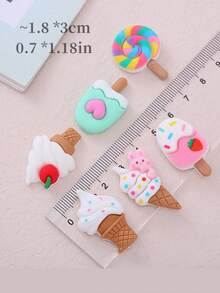 Random Bundle Of 10 Cartoon Design Rabbit & Ice Cream Shaped Diy Accessories And Material For Earrings, Hair, Stationery, Phone Case, Keychain, Cup, Shoes And Refrigerator Decoration With Gift Double-Sided Adhesive Tape - Multicolor - View 3