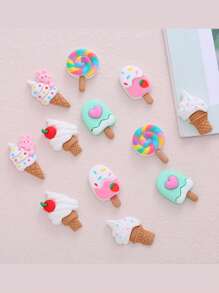 Random Bundle Of 10 Cartoon Design Rabbit & Ice Cream Shaped Diy Accessories And Material For Earrings, Hair, Stationery, Phone Case, Keychain, Cup, Shoes And Refrigerator Decoration With Gift Double-Sided Adhesive Tape - Multicolor - View 4