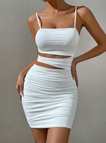 Allurite Cut Out Ruched Cami Bodycon Dress
