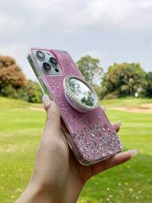 Glitter Phone Case With Stand-Out Holder - Pink - View 2