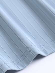 Áo thun Plus size Gân đan màu trơn Giải trí - Màu xanh lam - Xem 4