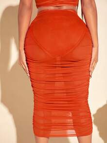 SHEIN SXY Váy nữ Xù cắt màu trơn Gợi cảm - trái cam - Xem 2