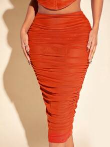 SHEIN SXY Váy nữ Xù cắt màu trơn Gợi cảm - trái cam - Xem 1