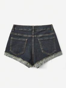 ROMWE Grunge Punk Casual Vintage Fringed Hem Elastic Skinny Women's Low Waist Denim Shorts, School