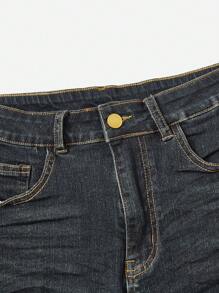 ROMWE Grunge Punk Casual Vintage Fringed Hem Elastic Skinny Women's Low Waist Denim Shorts, School