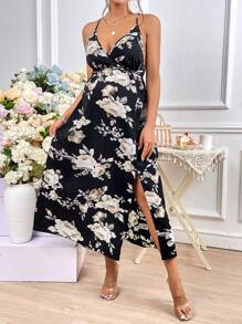 SHEIN 孕婦印花高衩吊帶連衣裙 - 彩色 - 查看 2