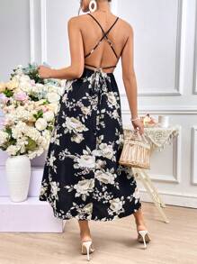 SHEIN 孕婦印花高衩吊帶連衣裙 - 彩色 - 查看 3