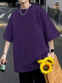 Manfinity EMRG Men Cartoon & Slogan Graphic Drop Shoulder Oversize Tee - Purple - View 2