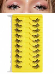 MAGEFY 10 Pairs Of Half Eye Natural Full False Eyelashes,Thick Curling Fluffy Eyelashes For Party Use Manga Eyelashes, Travel Essentials,Elongated Eye Tail - Black - View 1