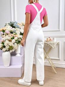 SHEIN Maternidad Mono de tirantes con parche con bolsillo sin camiseta - Blanco - Ver 2