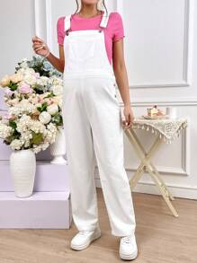 SHEIN Maternidad Mono de tirantes con parche con bolsillo sin camiseta - Blanco - Ver 3
