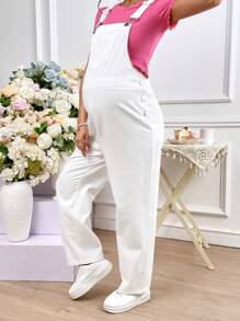 SHEIN Maternidad Mono de tirantes con parche con bolsillo sin camiseta - Blanco - Ver 4