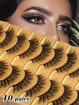 Full False Lashes 10pairs Faux Mink Lashes Tail Elongated False Eyelashes For Women Mom Wife Sister Teen Girl Friend Strip Lashes, Lashes, Eyelashes, Fake Lashes