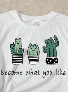 SHEIN Tops con gái Slogan Thực vật Giải trí - trắng - Xem 3