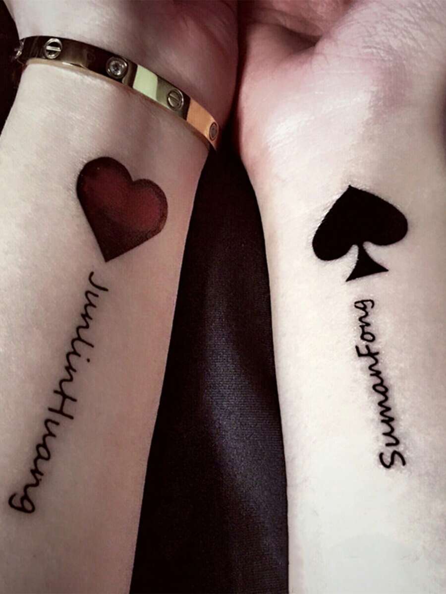 1sheet Letter & Heart Print Tattoo Sticker - Multicolor - View 1